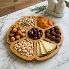 Tábua petisqueira de tipo bambu MDF modelo Flower para Frios e Queijo Gamela mesa posta café décor
