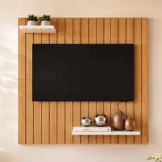 Painel para TV 32 Polegadas Suspenso MDF com Prateleiras Decorativas 90x90