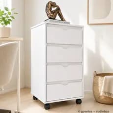 Gaveteiro Organizador Multiuso - 4 Gavetas com Rodinhas – Para Quarto, Escritório Closet ou Lavanderia