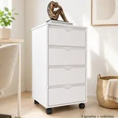 Gaveteiro Organizador Multiuso 4 Gavetas com Rodinhas – Para Quarto, Escritório, Hall de entrada