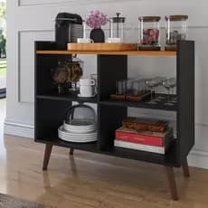 Balcão Organizador Multiuso para Cozinha - 4 Nichos Aparador Café, Bar com Pés Retrô - Louças Copos