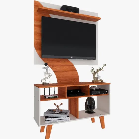 Rack com Painel para TV até 32” Moderno com Nichos e Prateleira para Sala ou quarto