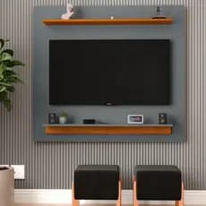 Painel de Parede para TV até 32" Design Moderno Cinza e Amadeirado