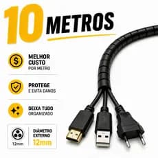 Organizador de Fios e Cabos 10 m| Acabe com Cabos Bagunçados | Ideal para Mesa, TV e PC | Fácil