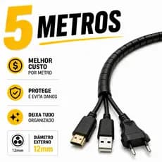 Organizador de Fios e Cabos 5M| Acabe com Cabos Bagunçados | Ideal para Mesa, TV e PC