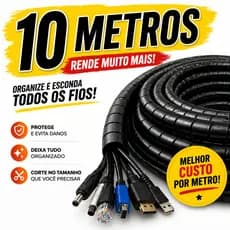 Organizador de Fios 10 Metros 12mm | Espiral para TV, Rack, Home Office, Mesa Gamer e Computador