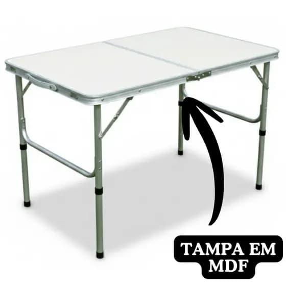Mesa Dobrável Vira Maleta Alumínio 90x60 Camping Piquenique Resistente Portátil Titanium Platina
