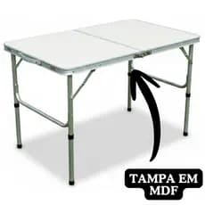 Mesa Dobrável Vira Maleta Alumínio 90x60 Camping Piquenique Resistente Portátil Titanium Platina
