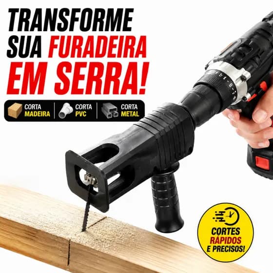 Adaptador Serra Tico-Tico Para Furadeira e Parafusadeira + 4 Lâminas Corte Madeira PVC Metal
