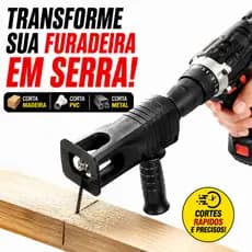 Adaptador Serra Tico-Tico Para Furadeira e Parafusadeira + 4 Lâminas Corte Madeira PVC Metal