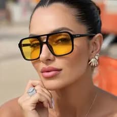 Óculos de Sol Premium Luxo Feminino Vintage Estiloso Verão Tons Matizado Retro Amarelo