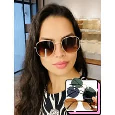 NEWS Óculos De Sol Feminino Hexagonal Verão 2024 Uv 400 Cor preto dourado marrom