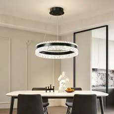 Lustre Pendente Anel de Cristal Luxo, Luz Tricolor , 110V-220V, para Casa, Quarto e Sala de Estar