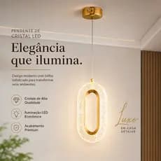 Pendente de Cristal LED Oval Iluminação Econômica 3 Cores de Luz Bivolt Ideal para Cabeceira de Quarto e Cozinha