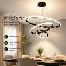 Lustre LED Três Anéis  Luz Tricolor 3 em 1 Bivolt 110V-220V para Sala de Jantar e Sala