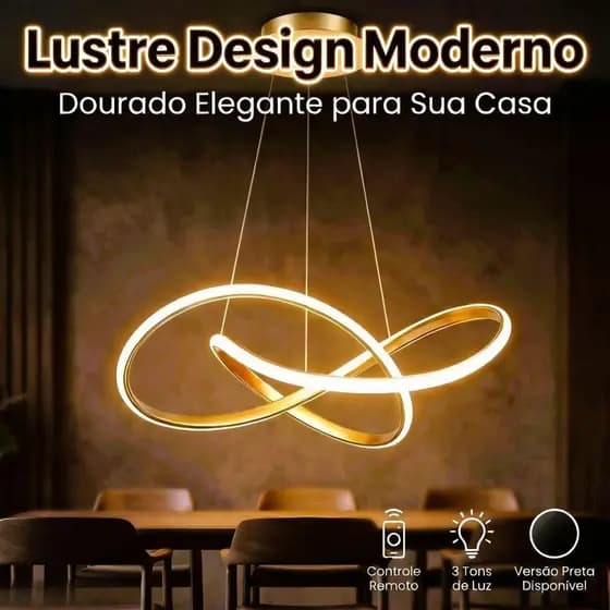3 Cores em 1 Pendente LED Design Circular Infinito, Bivolt 110V/220V, para Sala de Estar, Jantar e Quarto