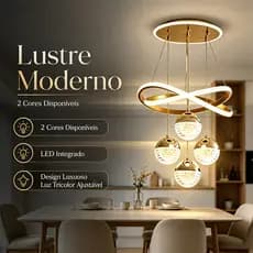 Lustre LED Moderno 3 Cores em 1 Bivolt 110/220V Design Infinito Nórdico para Sala de Jantar e Quarto
