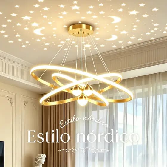 Lustre Pendente LED Luxo Projeção de Céu Estrelado Luz Tricolor 110V-220V para Casa, Quarto e Sala de Estar