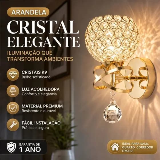 Arandela de Cristal Elegante Luz Acolhedora Fácil Instalação Bivolt 110V-220V Ideal para Sala Quarto e Corredor