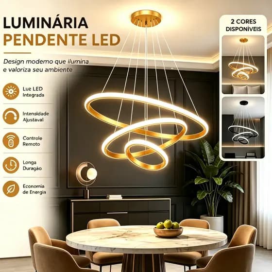 3 Cores em 1 Lustre LED Moderno Fio Regulável  Bivolt 110V/220V com Controle Remoto  para Sala e Jantar