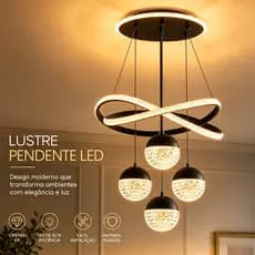 Lustre Pendente LED com Cristais Alta Eficiência Energética Bivolt 110V-220V Ideal para Sala Quarto e Sala de Jantar