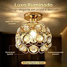 Plafon de Cristal Dourado 3 Cores em 1 Bivolt 110V-200V Entrega Rápida no Brasil Decoração de Corredor e Sala