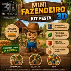 Kit Festa 10 a 40 Unidades Mini Fazendeiro 3D | Fazendinha | Festas Infantis | Decoração | Lembrancinhas
