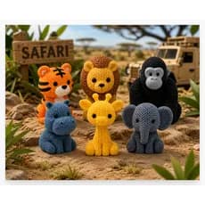 Kit 30 Mini Bichinhos Safari Efeito Tricô 3 a 5cm – Decoração Infantil / Lembrancinhas
