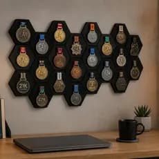 Kit 5 Porta Medalhas de Parede Modular | Suporte para Medalhas Esportivas Corrida, Academia | Organizador de medalhas