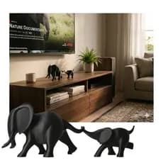 Escultura Elefante Decorativo Preto 3D | Enfeite luxuoso para Sala Moderna | Itens decorativos para Casa
