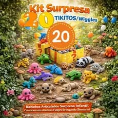 Kit 20 TIKITOS/ Wiggles Bichinhos Articulados Surpresa Infantil Colecionáveis Animais Fidget Brinquedo sensorial