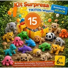 Kit 15 TIKITOS Wiggles | 6cm de altura | Bichinhos Articulados Surpresa Infantil Fidget Sensorial Colecionáveis