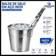 Balde de Gelo em Aço Inox com Pegador Grátis Recipiente Térmico para Gelo e Bebidas