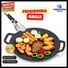 Frigideira Grill Redonda Antiaderente para Churrasco Hambúrguer Bife e Carnes