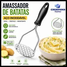 Amassador de Batata Inox com Cabo Colorido Prensa Hambúrguer Manual Utensílio Cozinha Food Grade