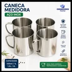Caneca Inox Grande com Tampa Aço Inoxidável Resistente Multiuso Cozinha Bebidas Quentes e Frias