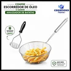 Escumadeira Peneira Inox Profissional Reforçada para Fritura Batata Pastéis