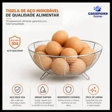 Escorredor Inox Grande para Frutas Legumes e Ovos Anti Ferrugem Multifuncional
