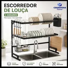 Escorredor de Louça 2 Andares Sobre Pia Porta Pratos Organizador de Cozinha Grande Capacidade 65cm