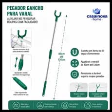 Pegador de Cabide Retrátil Ajustável Gancho para Varal Extensor de Roupas Aço Inox