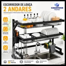 Escorredor de Louça Grande para Pia Aço Inoxidável 2 Andares Resistente Organizador Cozinha