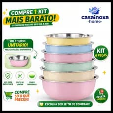 Conjunto Tigelas Aço Inoxidável 6 Peças 18-28cm Bowl Cozinha Multiuso Resistente Premium bowl