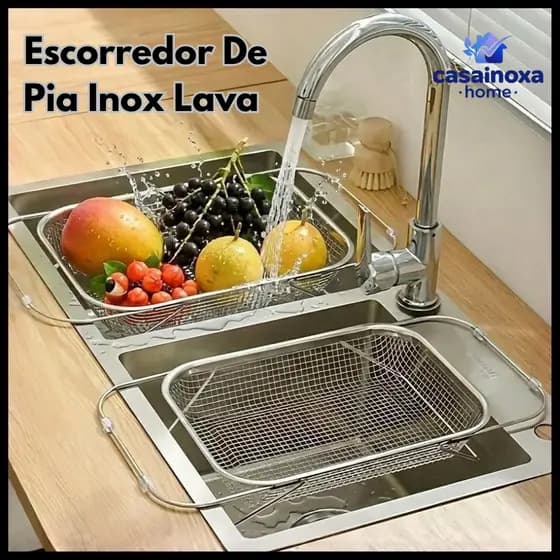 Escorredor De Pia Inox Lava Frutas Alça Retrátil Fruteira Alimentos Escorredor De Macarrão