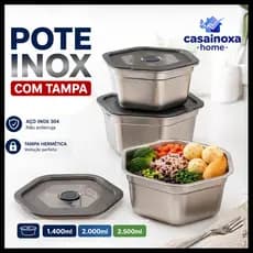 Pote de Aço Inox com Tampa Hermética 1 Unidade Organizador Geladeira
