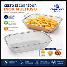 Cesta Escorredora de Óleo Inox com Alça para Fritura Batata Pastel e Salgados