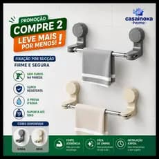 Porta Toalha de Banheiro com Ventosa Forte Sem Furos Fácil Instalação