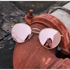 Óculos de Sol Espelhado Feminino Dourado Com Lente Rosa Rose Gold