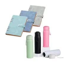 Kit Garrafa Aluminio Caderno Fichario Anotações Agenda PU A5 Elegante Capa Veludo 119 Folhas Pautada