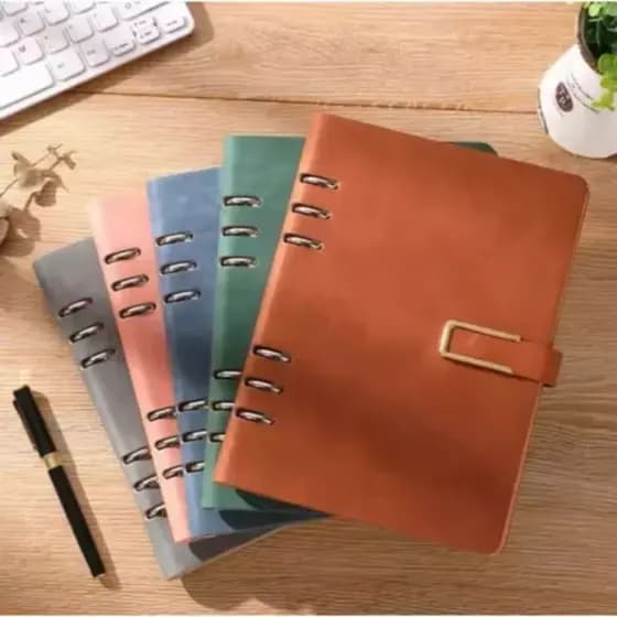 Kit Caderno + Garrafa Aluminio Fichario Anotações Agenda PU A5 Elegante Capa Aveludada 119 Folhas