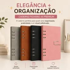 Caderno Fichario PU A5 Elegante Capa Aveludada 119 Folhas Pautadas